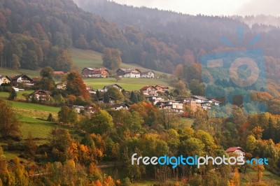 Sunny October Day In Austria. Autumn In Alps Stock Photo