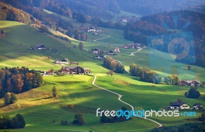 Sunny October Day In Austria. Autumn In Alps Stock Photo