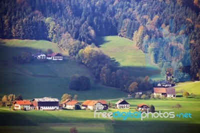 Sunny October Day In Austria. Autumn In Alps Stock Photo