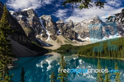 Sunny Day At Canadian Rockies Stock Photo