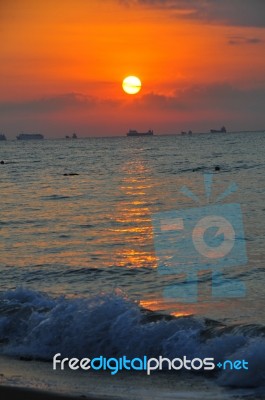 Sunrise And Seaside At The Beach Stock Photo