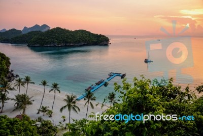 Sunrise At Beach In Thailand Stock Photo