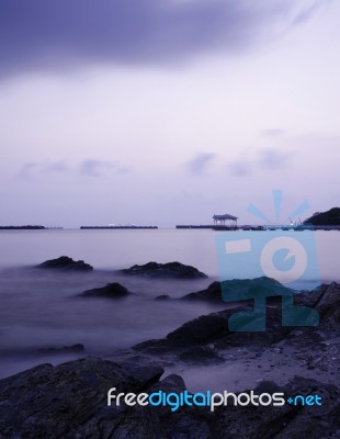 Sunrise At Beautiful Old Bridge On Sichang Island Stock Photo