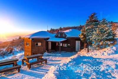 Sunrise At Deogyusan Mountains In Winter,south Korea Stock Photo