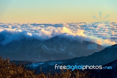 Sunrise At Deogyusan Mountains In Winter,south Korea Stock Photo