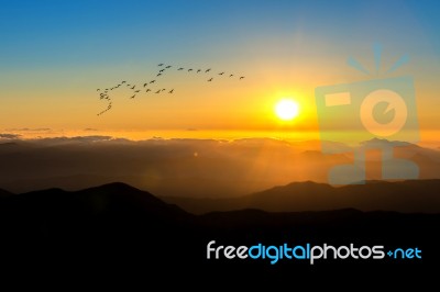 Sunrise At Deogyusan Mountains In Winter,south Korea Stock Photo