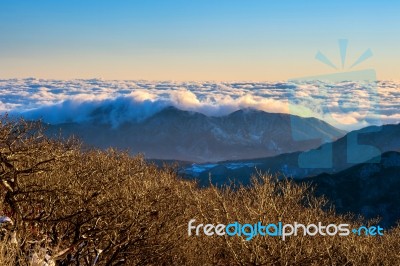 Sunrise At Deogyusan Mountains In Winter,south Korea Stock Photo