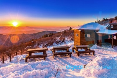 Sunrise At Deogyusan Mountains In Winter,south Korea Stock Photo