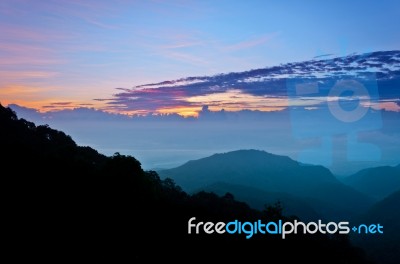 Sunrise At Doi Ang Khang In Chiang Mai Province Of Thailand Stock Photo