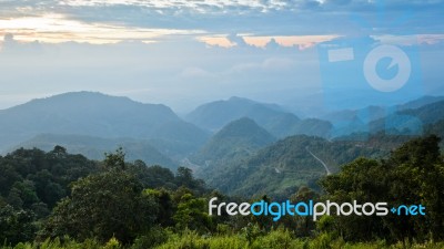 Sunrise At Doi Ang Khang In Chiang Mai Province Of Thailand Stock Photo