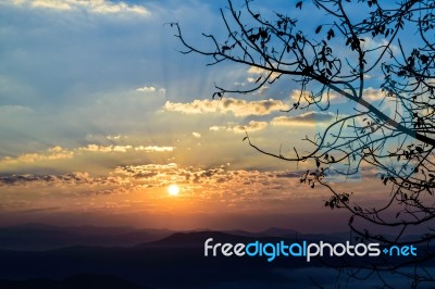 Sunrise At Doi Pha Chu In Thailand Stock Photo