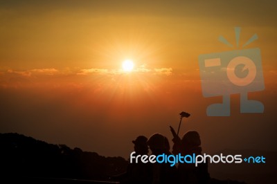 Sunrise At Inthanon Mountain Stock Photo