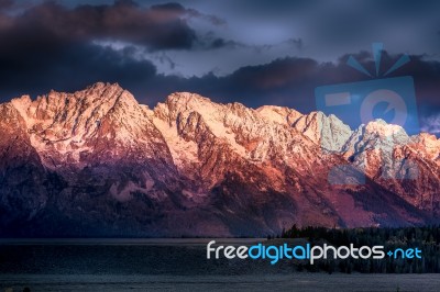 Sunrise At The Grand Tetons Stock Photo