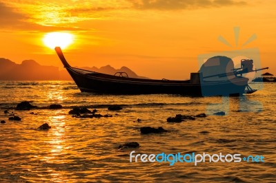 Sunrise At Tip Of Boat , Trang , Thailand Stock Photo