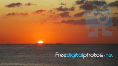 Sunrise In Mediterranean Island Malta, Orange Sky Stock Photo