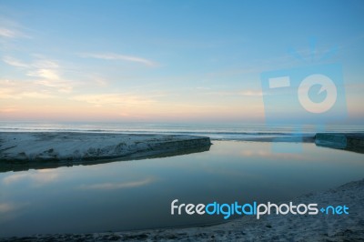 Sunrise In The Beach And Lake Stock Photo