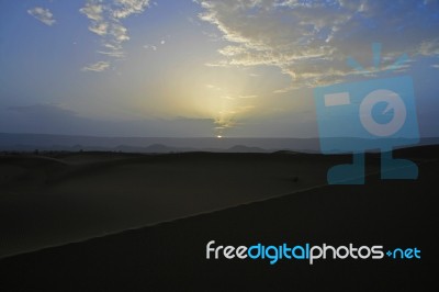 Sunrise In The Sahara Desert. Stock Photo