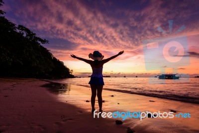 Sunrise On Beach At Mu Koh Similan National Park Stock Photo