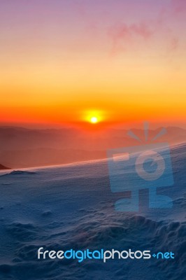 Sunrise On Deogyusan Mountains Covered With Snow In Winter,south Korea Stock Photo