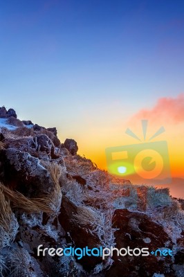 Sunrise On Deogyusan Mountains Covered With Snow In Winter,south Korea Stock Photo