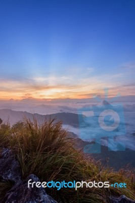 Sunrise On Phu Chi Fa Forest Park, Thailand Stock Photo