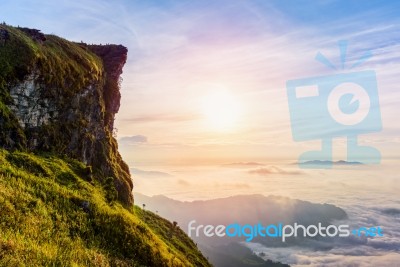 Sunrise On Phu Chi Fa Forest Park, Thailand Stock Photo