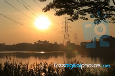 Sunrise Over Lake Stock Photo