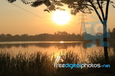 Sunrise Over Lake Stock Photo