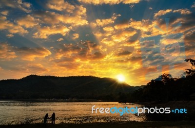 Sunrise Over Mountain Stock Photo