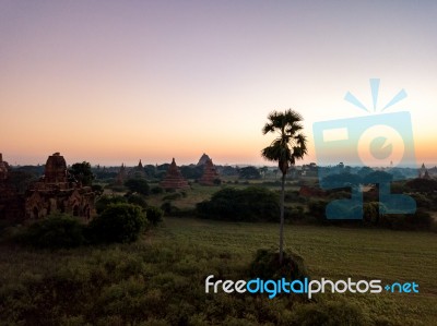 Sunrise Over Religious Temples Stock Photo