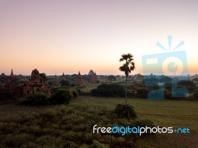 Sunrise Over Religious Temples Stock Photo