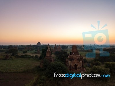 Sunrise Over Religious Temples Stock Photo