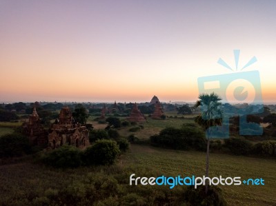 Sunrise Over Religious Temples Stock Photo