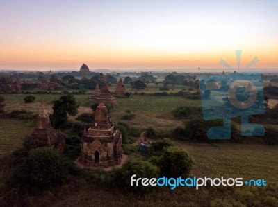 Sunrise Over Religious Temples Stock Photo