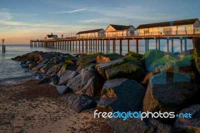 Sunrise Over Southwold Pier Stock Photo