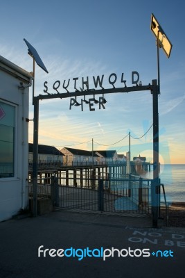 Sunrise Over Southwold Pier Stock Photo