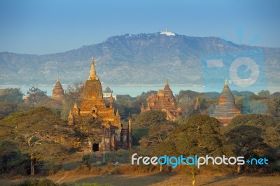 Sunrise Over Temples Of Bagan In Myanmar Stock Photo