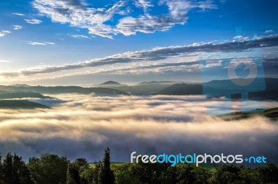 Sunrise Over Val D'orcia Stock Photo