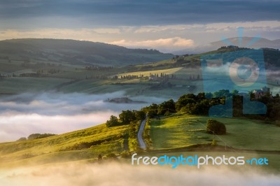 Sunrise Over Val D'orcia Stock Photo