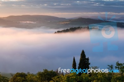 Sunrise Over Val D'orcia Stock Photo