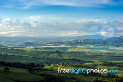 Sunrise Over Val D'orcia Stock Photo