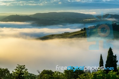 Sunrise Over Val D'orcia Stock Photo