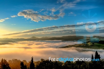 Sunrise Over Val D'orcia Stock Photo