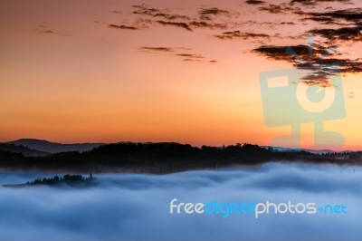 Sunrise Over Val D'orcia Stock Photo