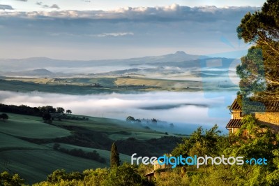 Sunrise Over Val D'orcia Stock Photo