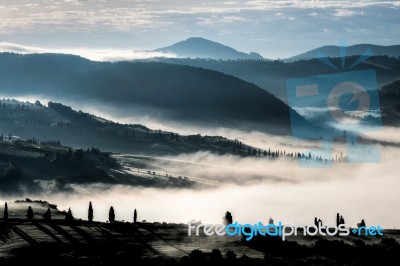 Sunrise Over Val D'orcia Stock Photo