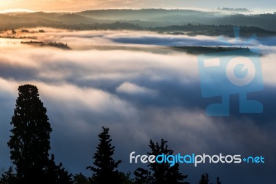 Sunrise Over Val D'orcia Stock Photo