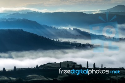 Sunrise Over Val D'orcia Stock Photo