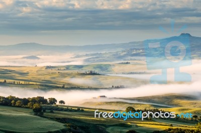 Sunrise Over Val D'orcia In Tuscany Stock Photo