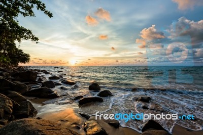 Sunset At Beach In Thailand Stock Photo